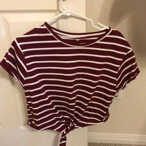 Striped red & white crop top that ties at bottom